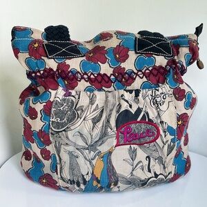 The Sak Sakroots Hobo Bag Floral Nature Braided Strap Jute Cotton Purse Tote